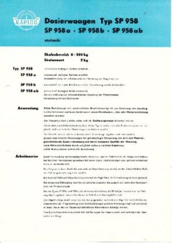 Dosierwaagen Typ SP 958, SP 958 a – SP 958 b – SP 958 a b