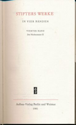 Stifters Werke  Band 4  Der Nachsommer II  DDR-Buch