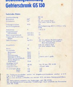Bedienungsanleitung Gefrierschrank GS 150  DDR-Heft