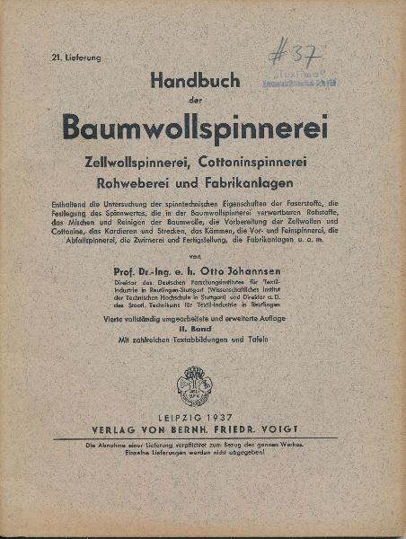 Handbuch der Baumwollspinnerei  II. Band