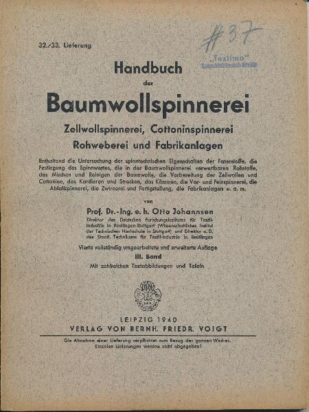 Handbuch der Baumwollspinnerei  III. Band