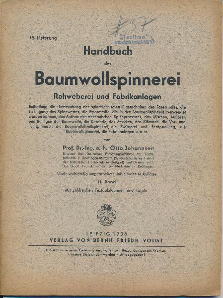 Handbuch der Baumwollspinnerei, Rohweberei und Fabrikanlagen  II. Band