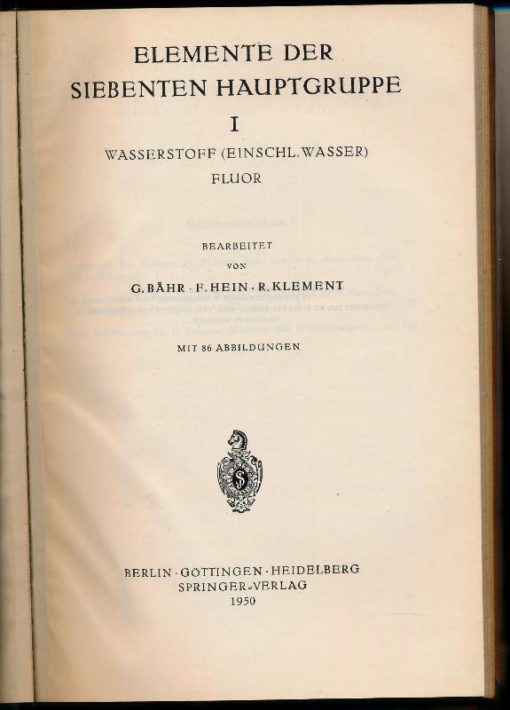 Handbuch der analytischen Chemie  Teil III, Band VII a I