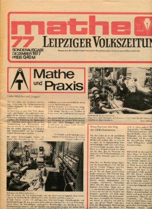 Leipziger Volkszeitung Mathe und Praxis 77 Sonderausgabe Dezember 1977