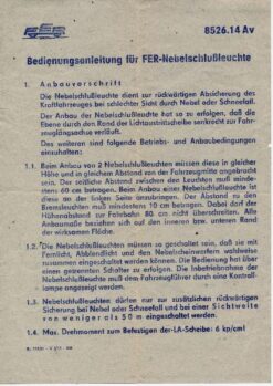 Bedienungsanleitung für FER-Nebelschlußleuchte