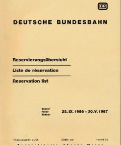 Deutsche Bundesbahn  Reservierungsübersicht  Winter 1986/1987