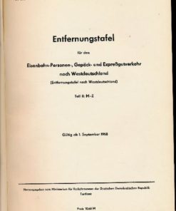 Entfernungstafel für den Eisenbahn-Personen-, Gepäck- und Expreßgutverkehr nach Westdeutschland  Teil II