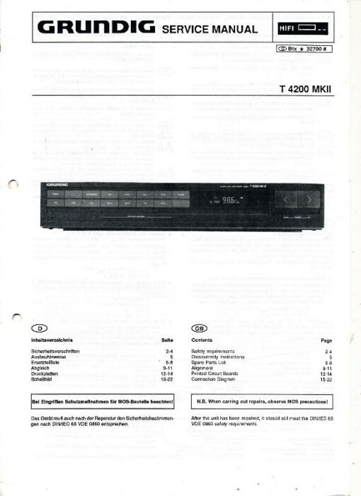 Grundig Service Manual T 4200 MKII Tuner