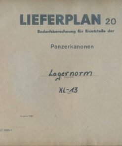 Lieferplan 20 Bedarfsberechnung für Ersatzteile der Panzerkanonen Lagernorm KL-13
