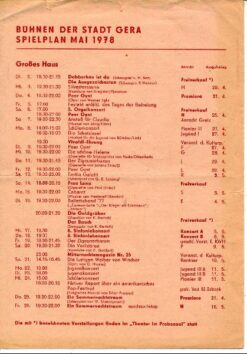 Bühnen der Stadt Gera – Spielplan Mai 1978
