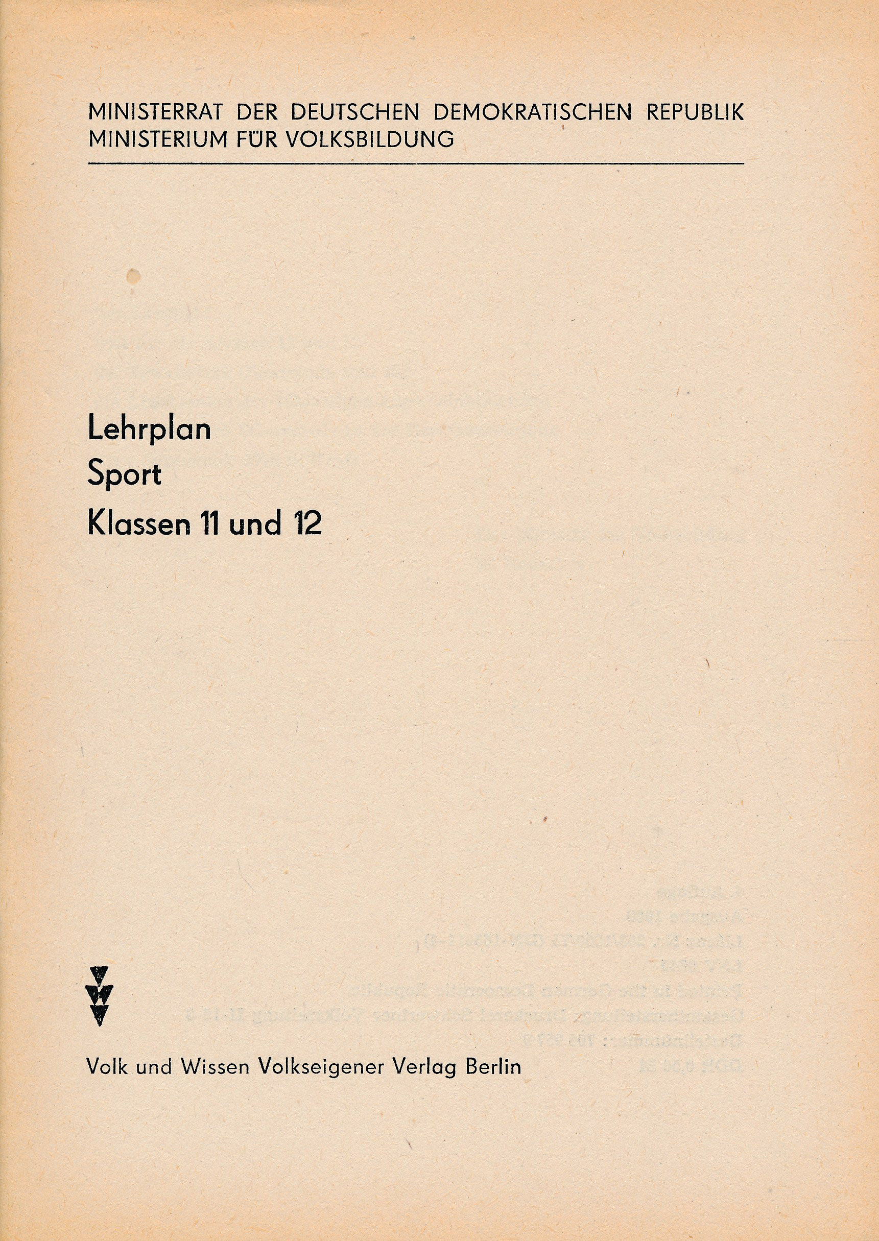 Lehrplan Sport Klassen 11 und 12 DDR-Lehrmaterial