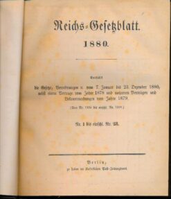 Sachregister zum Reichsgesetzblatt 1880 Reichsgesetzblatt Nr.1 bis 23