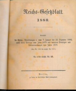 Sachregister zum Reichsgesetzblatt 1880 Reichsgesetzblatt Nr.1 bis 23
