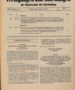 Verfügungen und Mitteilungen des Ministeriums für Volksbildung DDR Jahrgang 1973 Nr. 1 bis 16 / ohne Nr. 6