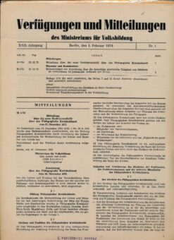 Verfügungen und Mitteilungen des Ministeriums für Volksbildung DDR Jahrgang 1974 Nr. 1 bis 16