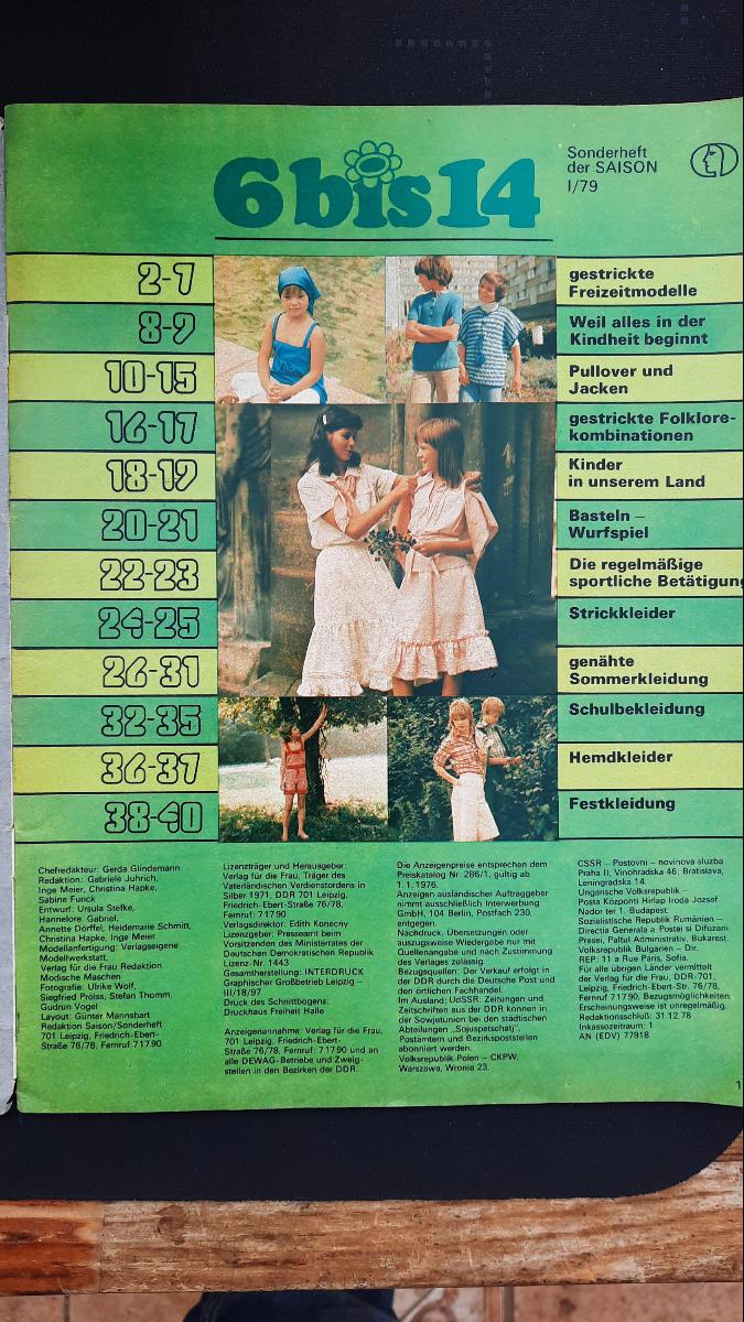 6 bis 14 Mode 1 / 1979 Zeitschrift DDR mit Schnittmusterbogen Sonderheft der Saison – Bild 3
