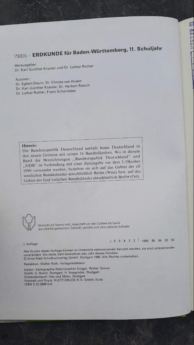 TERRA ERDKUNDE Lehrbuch Gymnasium 11 1990 FÜR BADEN-WÜRTTEMBERG – Bild 3