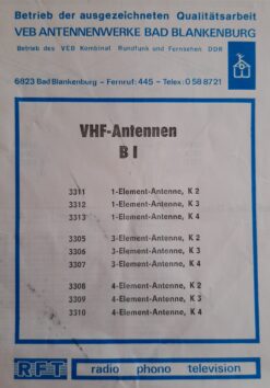 VHF-Antennen B I / Produktprospekt mit Montageanleitung